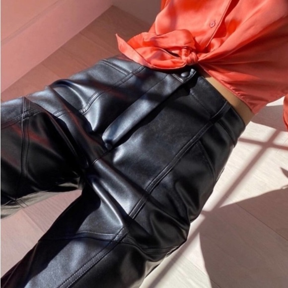 Aritzia Wilfred The Rebel Straight Leg Vegan Leather Utility Pant Sz 4 Goth Punk - Picture 2 of 16
